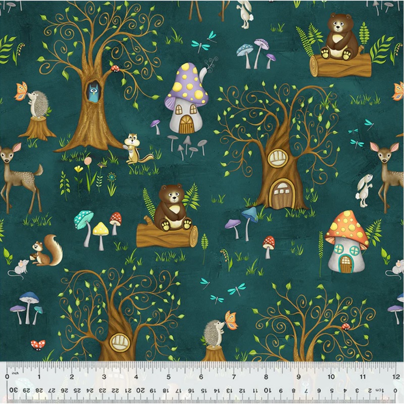 Enchanted Woods ~ Into the Woods ~ 54520-3 Dark Teal 1/2 Yard