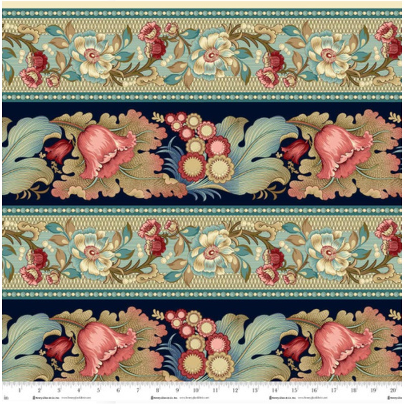 Philomena ~ Large Border Stripe ~ 3483-74 Blue Multi 1/2 Yard