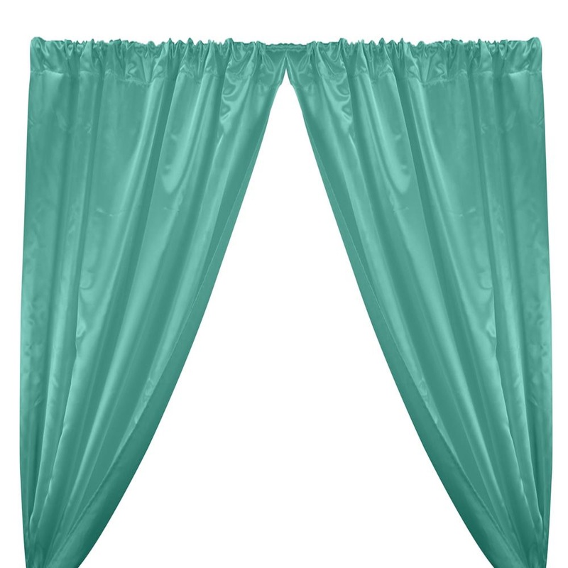 Bridal Satin Rod Pocket Curtains – Seafoam 10ft x 5ft Natural Edges Top only