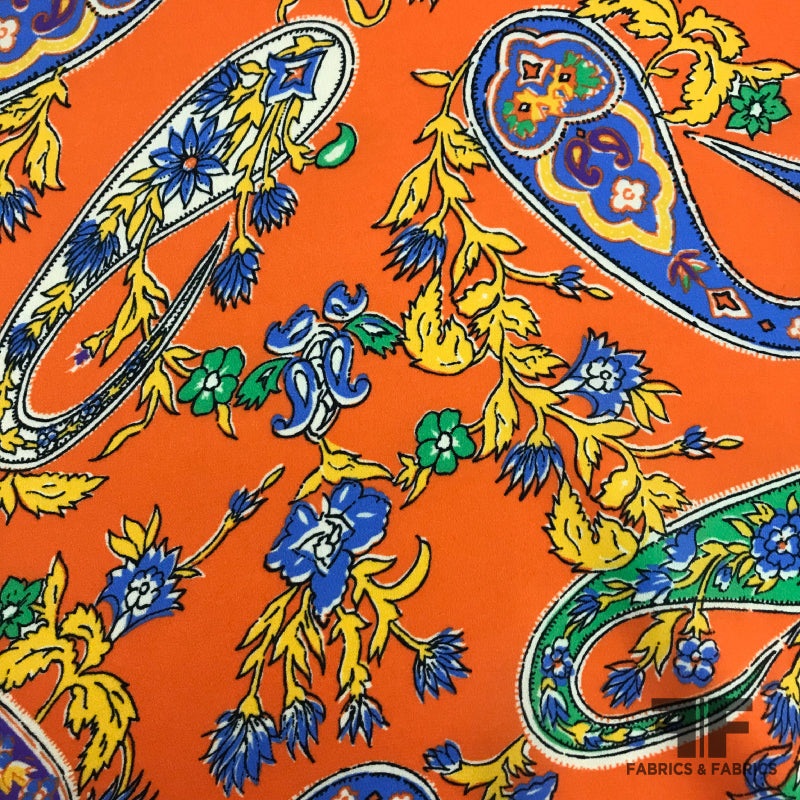Paisley Printed Crepe de Chine – Orange Fabric by the Yard