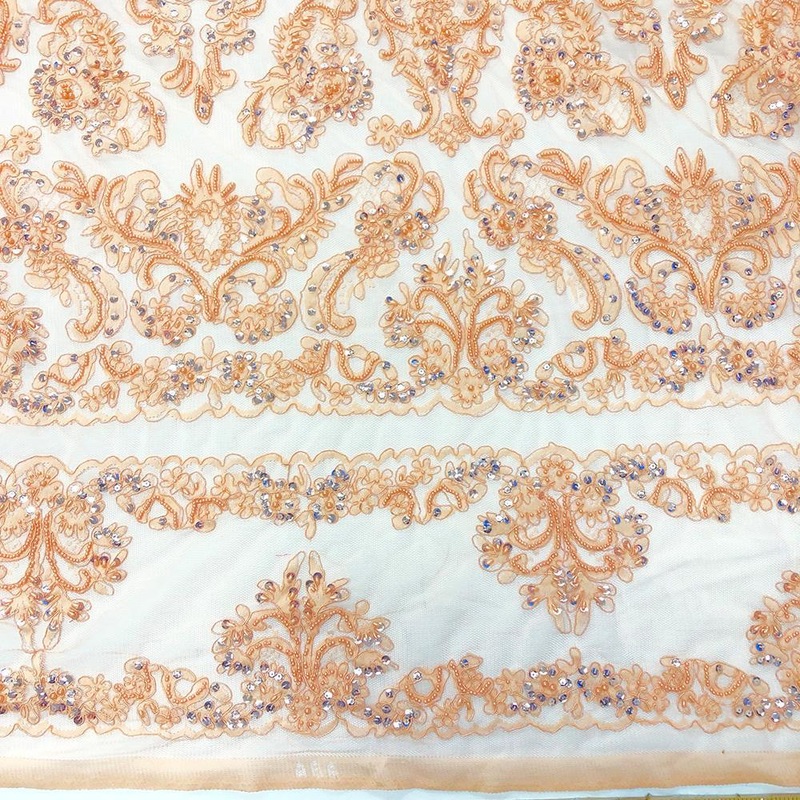 Empire Beaded Bridal Sequins on Mesh Pink