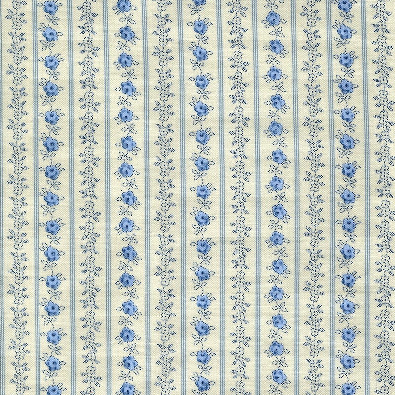 Hollyhocks and Roses ~ Floral Stripe 3056 11 Jasmine Sky 1/2 Yard