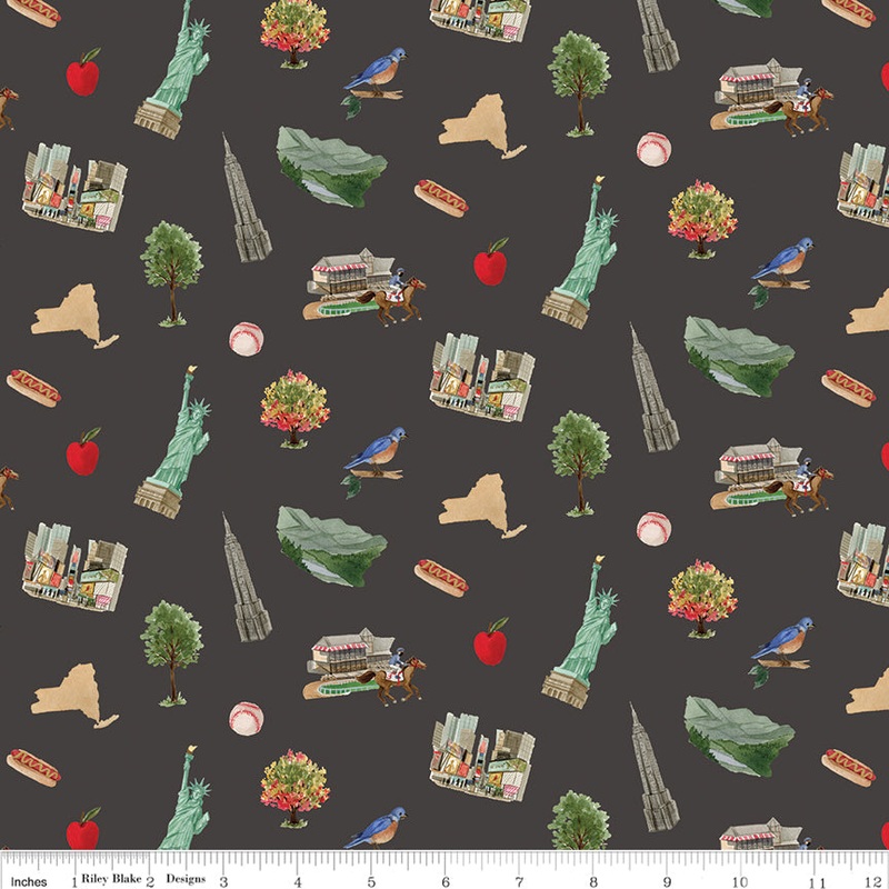 I Love New York ~ Icon Toss ~ C16071 Brown 1/2 Yard