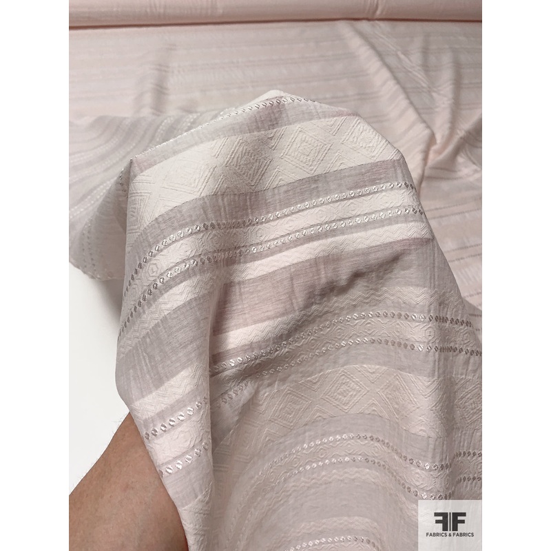 Multi-Pattern Geometric Striped Jacquard Cotton Voile – Light Blush Fabric by the Yard