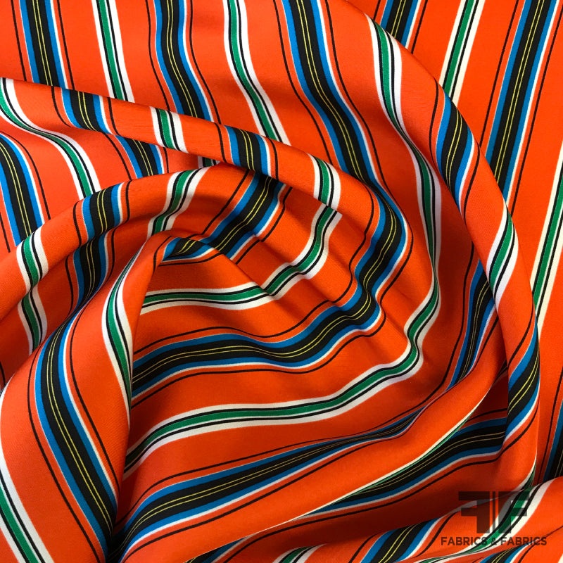 Ralph Lauren Multi Vertical Striped Printed Silk Crepe de Chine – Orange Fabric by the Yard